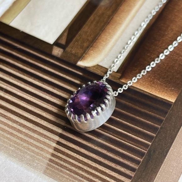 Necklace 925 Sterling silver Pendent with Chain with Finest quality Amethyst! - Picture 13 of 13